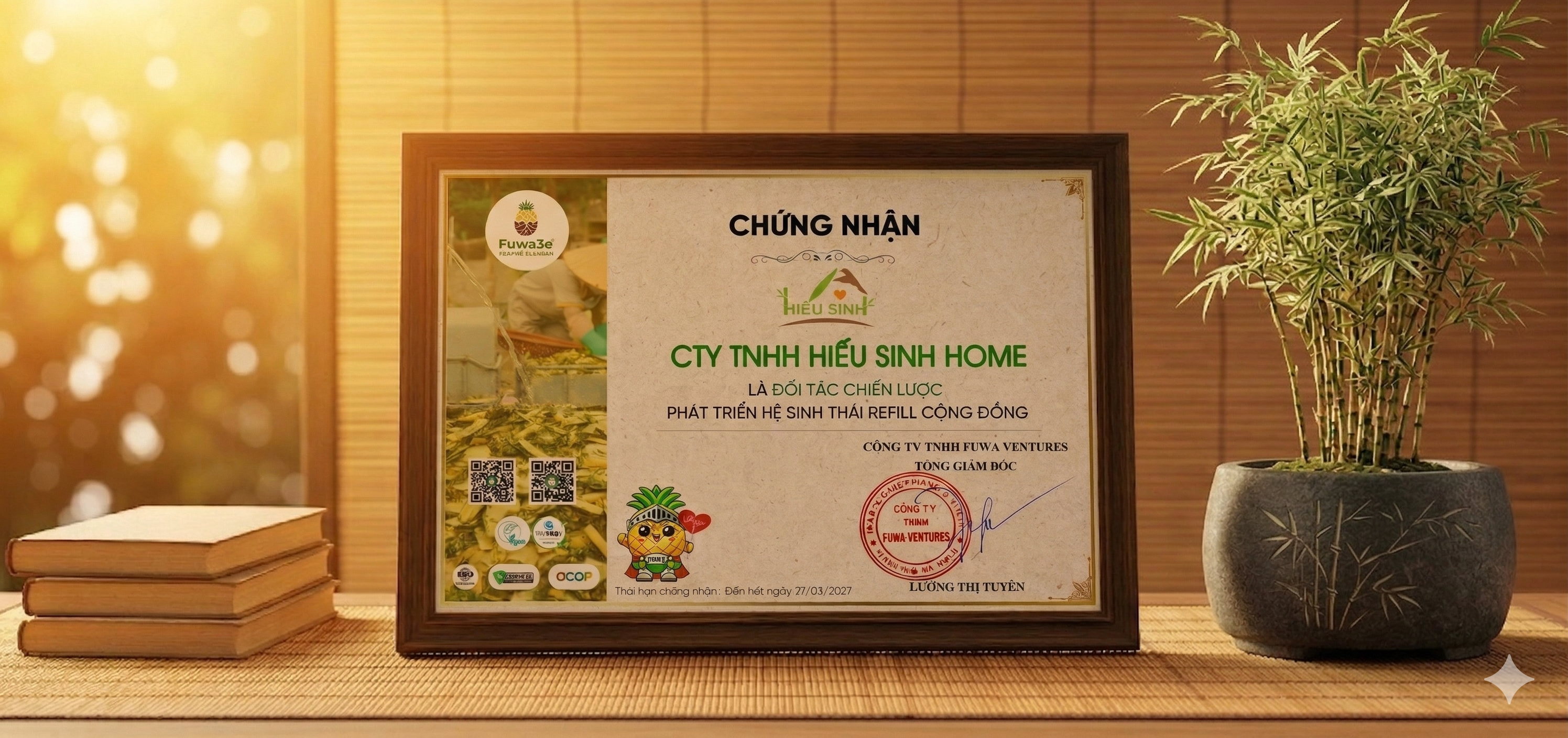 Giấy chứng nhận Đối tác Chiến lược Fuwa3E × Hiếu Sinh Home